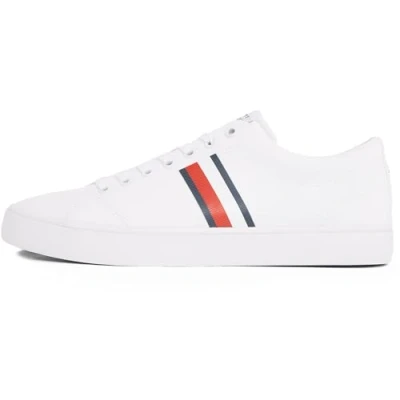 Image of Tommy Hilfiger Men&#039;s TH HI Vulc Low CORE Stripes MESH, White (White), 6.5