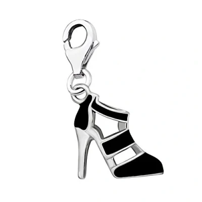 Image of Quiges Black Enamel 3D Sandal Heel Clip On Charm Pendant Silver Plated Women&#039;s Jewellery