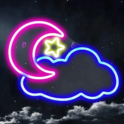 Image of Moon Cloud Star Neon Light Sign, USB Powered Led Night Lights Signs for Wall Decor Kids&#039; Bedroom Bar Wedding Party Decoration Christmas Birthday Gift
