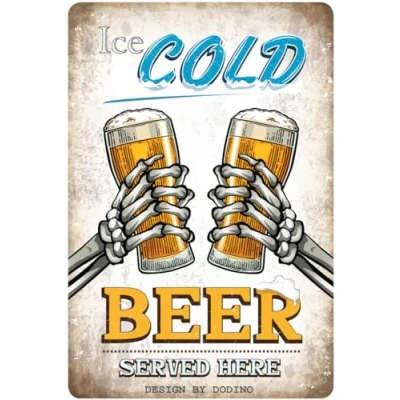 Image of DODINO 20 x 30 cm Tin Signs Ice Cold Beer Serviced Here, Decorative Home Accessory, Sign, Metal Sign for All Bar Counter or Pub Owners