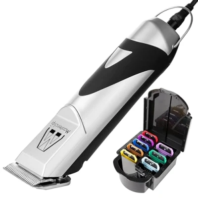 Image of Masterclip Ultimate Dog Clippers Mains Powered Professional Grooming Set with 1x A5 10 Blade &amp; 9 Pack Comb Guides (3mm to 32mm) Premium Low Noise Suitable for All Breeds