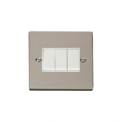 Image of Click Deco 3 Gang 2 Way 10AX Switch Pearl Nickel White Inserts