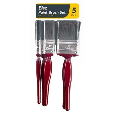 Image of Red Wood with Synthetic Bristles Paint Brushes, Pack of 5 Assorted Sizes, Ideal for Home Painting &amp; Decorating Tasks