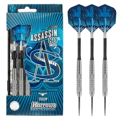 Image of Harrows Assassin Tungsten Pro Darts Steel Tip set with carry Case 18 40g All Weights Includes Alamo Shafts, 100 Micron Prime Flights and Travel 26g