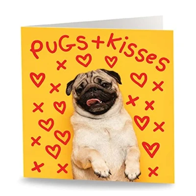 Image of Maturi &#039;Pugs and Kisses&#039; Funny Humorous Birthday Greetings Card Blank Inside, 15.5 x cm