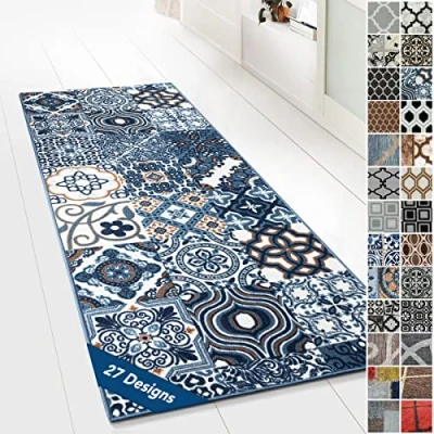 Image of Design Carpet Runner Rug Floor Mat, Non Slip Mat for Kitchen Hallway Living Room Bedroom Vintage Ornament Classic Modern (80 x 500 cm, Newport)