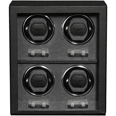 Image of ROTHWELL 4 Watch Winder for Automatic Watches with Quiet Motor Multiple Speeds and Rotation Settings (Black/Grey)