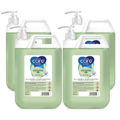 Image of Carekind 70% Hand Sanitiser gel 5 Litre With Aloe Vera Extract Antibacterial sanitizer Medical Grade Alcohol, Kills Viruses &amp; 99.999% of bacteria. pump dispenser (Pack 4)