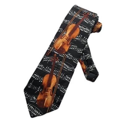 Image of Steven Harris Mens Violin Sheet Music Necktie Black One Size Neck Tie