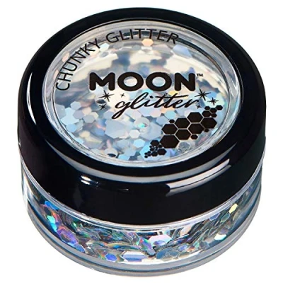 Image of Chunky Holographic Glitter by Moon Silver Cosmetic Festival Makeup for Face, Body, Nails, Hair, Lips 3g