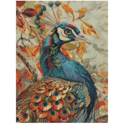 Image of Bird of Juno, Peacock Counted Cross Stitch Kit, 100% Cotton,14 Count, 150x200 Stitch, 26x36cm, kit