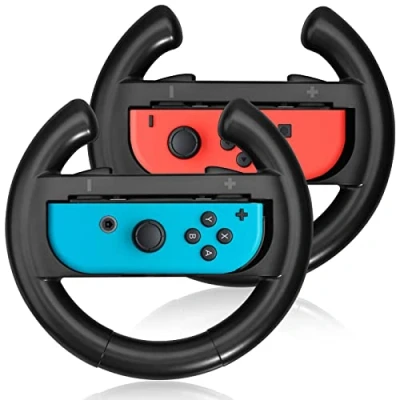 Image of JoyHood Steering Wheel Compatible with Switch/Switch OLED Joy Con Controller [2 Pack] Racing Controllers fit for Mario Kart 8 Deluxe Black