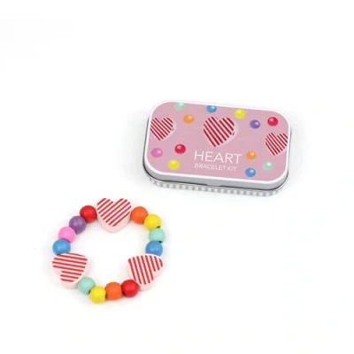 Image of COTTON TWIST Kids Heart Bracelet Making Craft Kit Children Creative Beading Jewellery Designing DIY Gift Play Set with Rectangular Tin