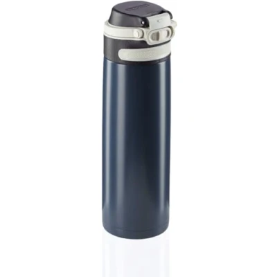 Image of Leifheit Insulating mug Flip 600 ml, coffee 100% leak proof, practical one hand opening, drinking to go with fruit filter, keeps drinks hot for up 6 hours, navy