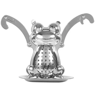Image of ARA CHOICE Metal Tea Infuser Stainless Steel Loose Leaf Strainer Filter Herbal Spice Frog Shape Hanging Diffuser with Drip Tray Brew Gadgets Steeper Animal Ball