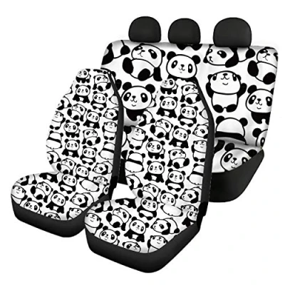 Image of SEANATIVE Cute Cartoon Animal Panda Print Car Seat Covers 3 Packs Set of Auto Interior Accessories for Vehicle Protection Decor