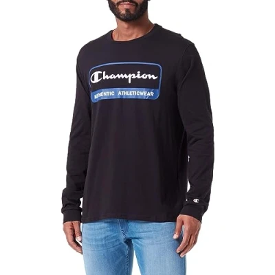 Image of Champion Men&#039;s Legacy Graphic Shop Authentic L s Crewneck Long Sleeve T Shirt, Nero, M UK