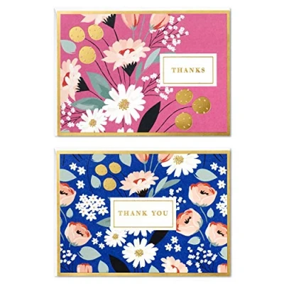 Image of Hallmark Thank You Cards Assortment, Pink and Blue Floral (50 Notes with Envelopes for Wedding, Bridal Shower, Baby Business, Graduation)