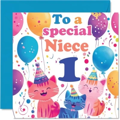 Image of 1st Niece Birthday Card Cute Cats Special Happy for from Auntie Uncle, 145mm x Age 1 One Greeting Cards