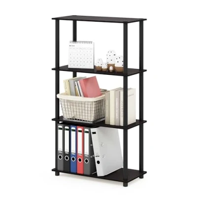 Image of Furinno Turn N Tube 4 Tier Multipurpose Shelf Display Rack with Round Tubes, Dark Walnut