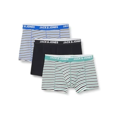 Image of JACK &amp; JONES Men&#039;s Jackoda Trunks 3 Pack Boxer Shorts, Palace Blue/Pack:Bottle Green Navy Blazer, XXL
