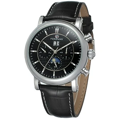 Image of Forsining Men&#039;s Business Automatic Calendar Moon Phase Dail Brand Leather Strap Wrist Watch FSG553M3S2