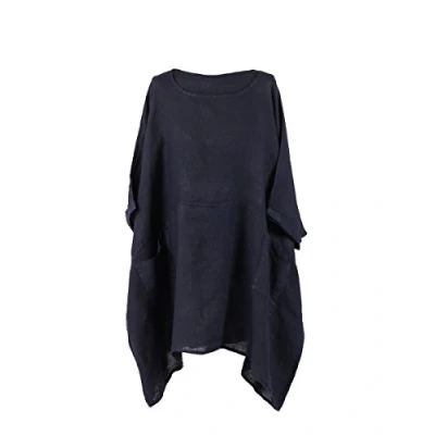Image of LushStyleUK New Ladies Italian Plus Size Plain Linen Tunic Top Women Lagenlook (Navy)