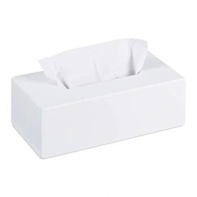 Image of Relaxdays Bamboo Tissue Box, Refillable, Bathroom, Living Room, Napkin &amp; Wipe Dispenser, 9 x 27.5 15.5 cm, White, 100%