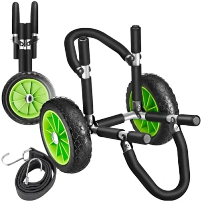 Image of tectake® Folding Trolley For Surfboard &amp; Paddle Board with Sturdy Aluminium Frame, SUP Transport Cart Treaded Tyres, Foam Padding 2 Fastening Straps on Wheels 1