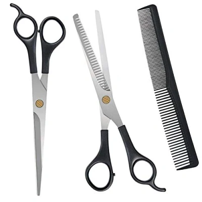 Image of URAQT Hairdressing Scissors Kit, Professional Hair Cutting and Comb Set, Stainless Steel Thinning/Texturizing Scissors, Barber for Salon/Home/Pet