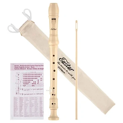 Image of Eastar Soprano Recorder Instrument for Kids Beginners, German Fingering C Key 3 Piece with Cleaning Kit, Thumb Rest, Cotton Bag, Chart, ERS 21GN, EB037