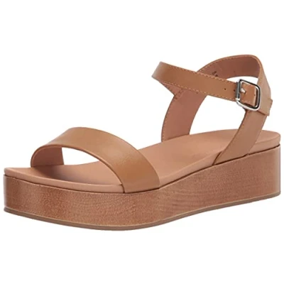 Image of Amazon Essentials Women&#039;s Two Band Flatform Sandal, Cognac, 7 UK