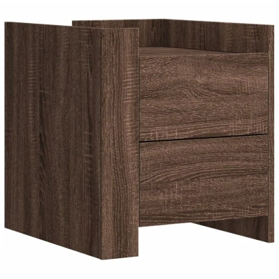 Image of vidaXL Brown Oak Bedside Cabinet Engineered Wood Nightstand with Drawers, Moisture Resistant, 45x50x50 cm Bedroom/Living Room Furniture