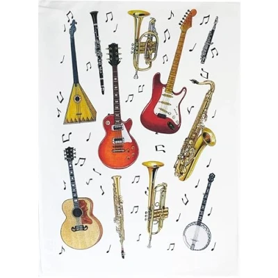 Image of Half a Donkey Musical Instruments Collection Large Cotton Tea Towel