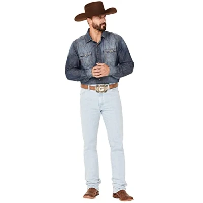 Image of Wrangler Men&#039;s Cowboy Cut Active Flex Slim Fit Jean, Bleach, 35W x 32L