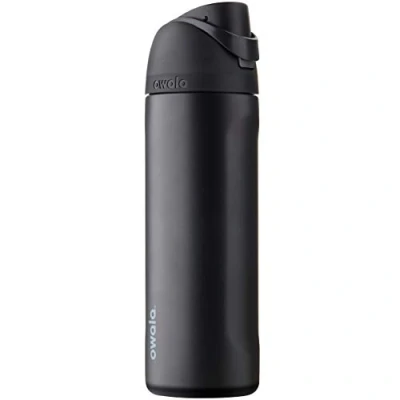 Image of Owala FreeSip C03766 Insulated Stainless Steel Water Bottle with Push Button and Built in Straw, 710 ml, Very, Very Dark