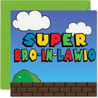 Image of Birthday Cards for Brother in Law Super Bro Lawio Funny Happy Card from Sister Law, 145mm x Video Game Gamer Greeting