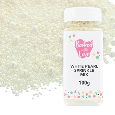 Image of White Pearl Sprinkles By Baked With Love 100g Mother Of Sugar Cake Sprinkles, Edible Decorations, Balls For Cupcakes