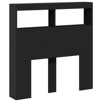 Image of vidaXL Headboard Cabinet with LED and Storage Engineered Wood, Black Bedroom Furniture Multipurpose Bookshelf Support