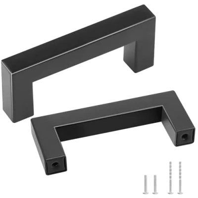 Image of VEVOR 10 Pack Cabinet Pulls, 3in / 76mm Center to Slim Square Kitchen Drawer, Stainless Steel Modern Cupboard Door Handles for Bathroom Bar Hardware Matte Black