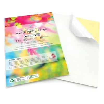 Image of Evergreen Goods Ltd 30 Sheets A4 White Self Adhesive Matte Sticker Paper Durable Photo for Inkjet and Laser Printers Sticky Back Printing Perfect Customisable Universal Labels