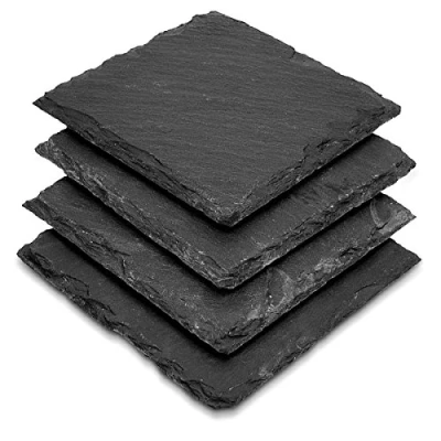 Image of Navaris Natural Slate Glass Coasters Set of 4 Square Drink Placemats Grey Stone