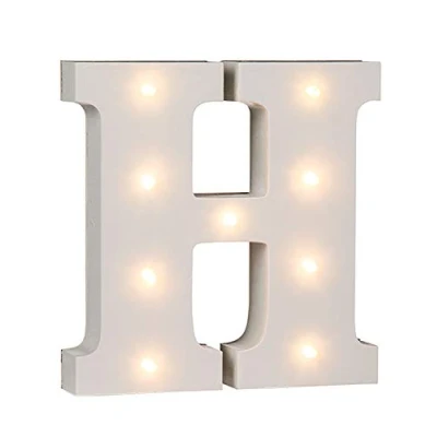 Image of OOTB Illuminated Letter H Light with 9 LED, Wood, White