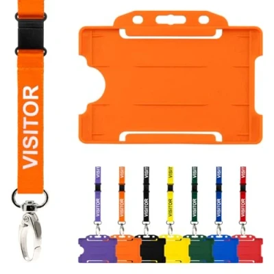 Image of CKB LTD Visitor Lanyard Badge Holder Double Pack ID Breakaway Safety Lanyards Neck Strap with Swivel Metal Clip Pull Quick Release Design (Orange)