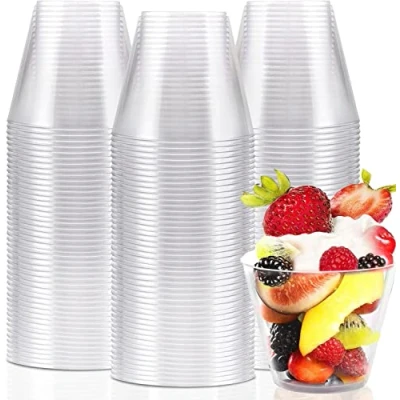 Image of KAHEIGN 60Pcs Plastic Dessert Cups, 270ml Round Cups Clear Parfait Appetizer Cup Reusable Serving Bowl Tumblers for Whiskey Wine Pudding Mousse Jello Party (9 x 7.5cm)