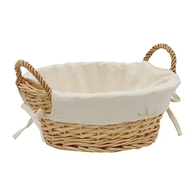 Image of JVL Hand Woven Acacia Round Willow Storage Basket with Lining, Honey Finish