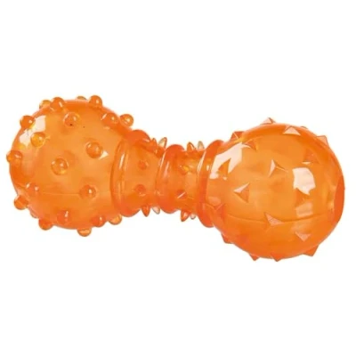 Image of TRIXIE snack dumbbell for dogs, 34930, orange, 12 cm, rubber, can be filled with snacks, two openings