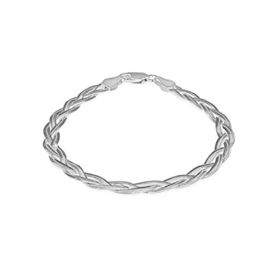Image of Tuscany Silver Women&#039;s Sterling Twisted Flexible Herringbone Bracelet of 19cm/7.5