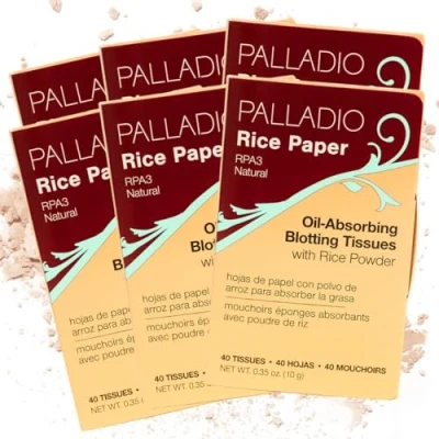 Image of Palladio Rice Paper Facial Tissues for Oily Skin, Face Blotting Sheets Made from Natural Rice, Oil Absorbing with Powder, 2 Sided, Instant Results (Natural, Pack of 6)