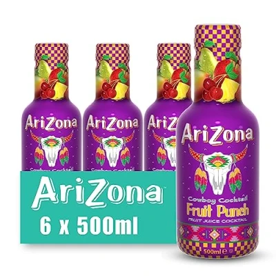Image of Arizona Fruit Punch Juice, Pack of 6 x 500ml PET Bottles, Delicious Fruity Drink, No Artificial Flavours, Preservatives